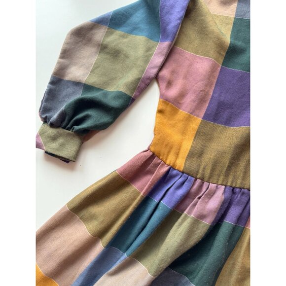 Vintage 70's SANDY PETlTES Check Polyester Flannel Fit & Flare Dress, Size L - Picture 9 of 15